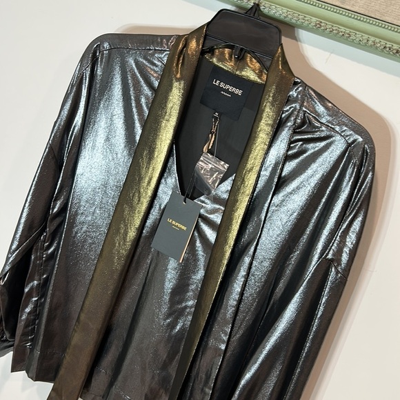 Le Superbe Vintage Gold Pewter Costes Tie Front Blouse medium new with tags med - Picture 5 of 11